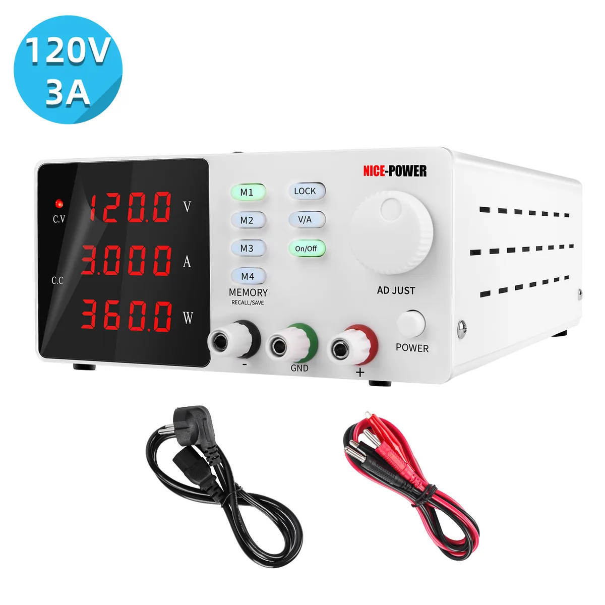 Программируемый источник питания Kuaiqu SPPS-S1203 с 4-значный светодиодный цифровым дисплеем, 120В / 3А, цвет белый